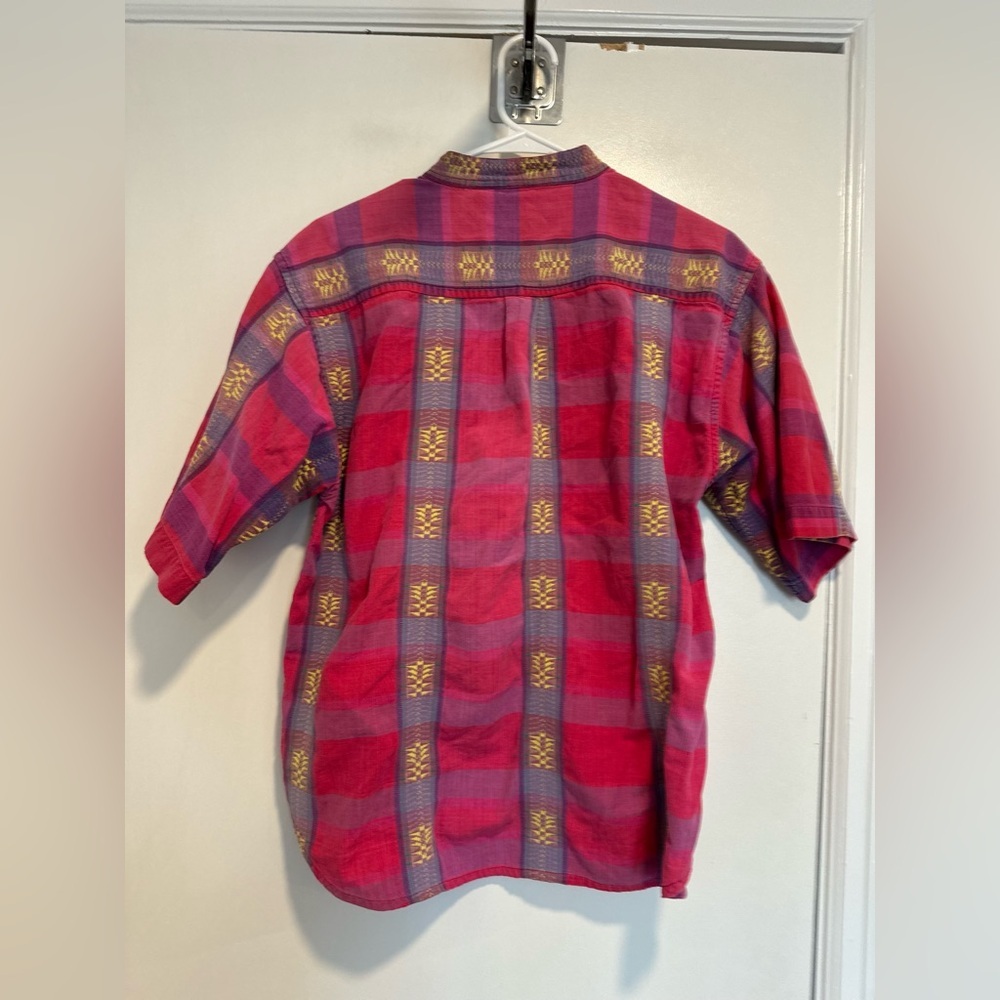VTG Backroad Blues vivid colorful geometric pink plaid blouse mandarin collar. - Picture 2 of 10